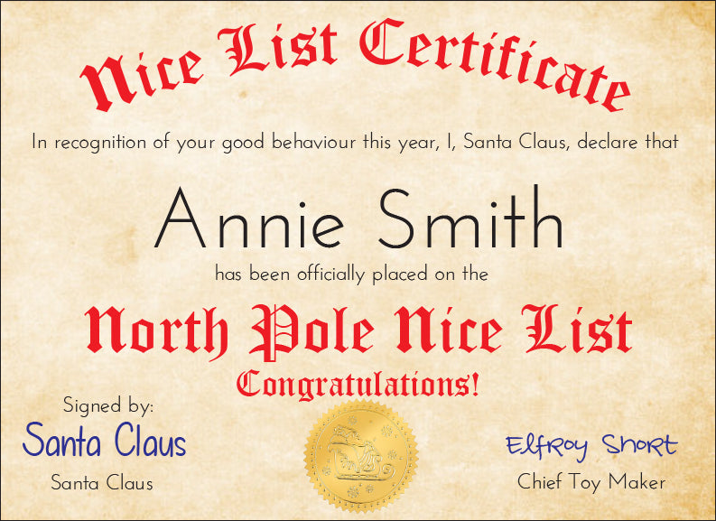 Nice List Certificate